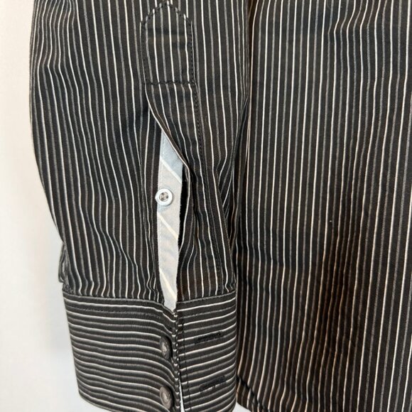 Men's American Eagle Dress Shirt Vintage Fit Black White Stripes Contrast Collar - Picture 4 of 10